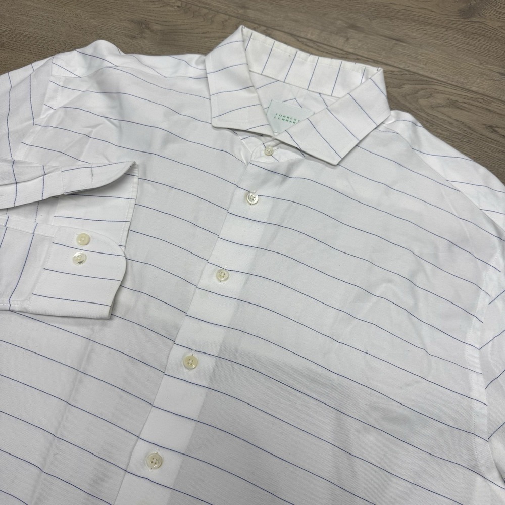 Forrest Lennard White Striped Button Up Shirt Sz XL Preppy Coastal‎ STAIN